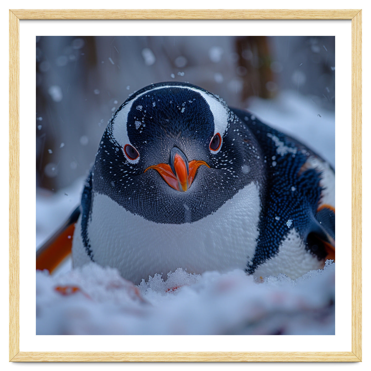 Close Up Gentoo Penguin In Snowy Landscape