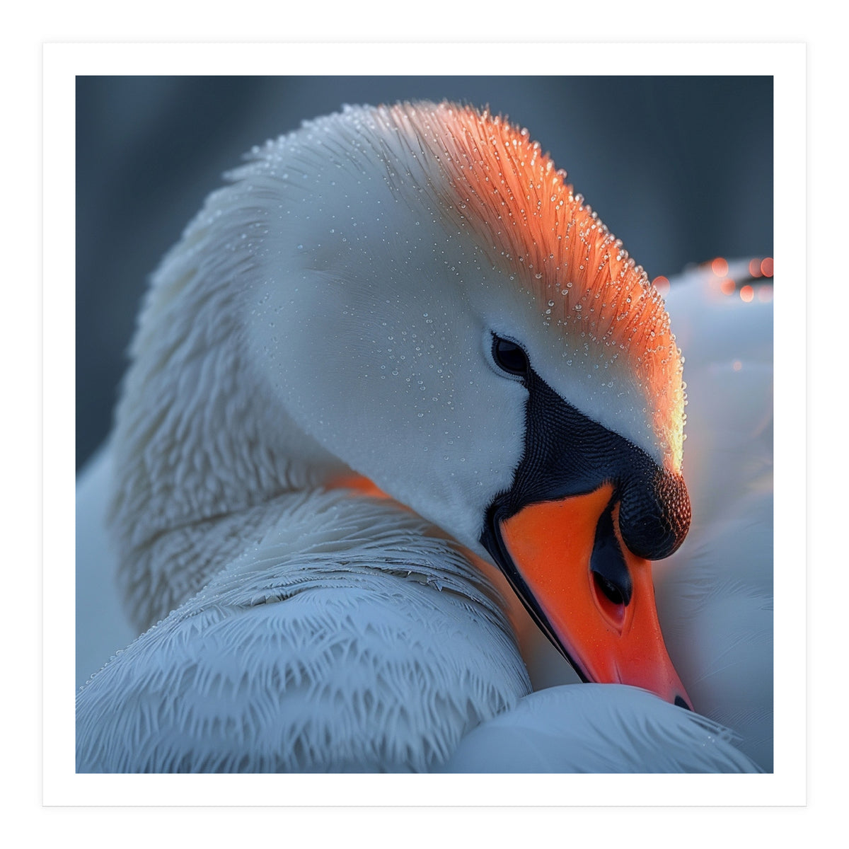 Close Up Of A White Swan With Water Droplets (Print Only)