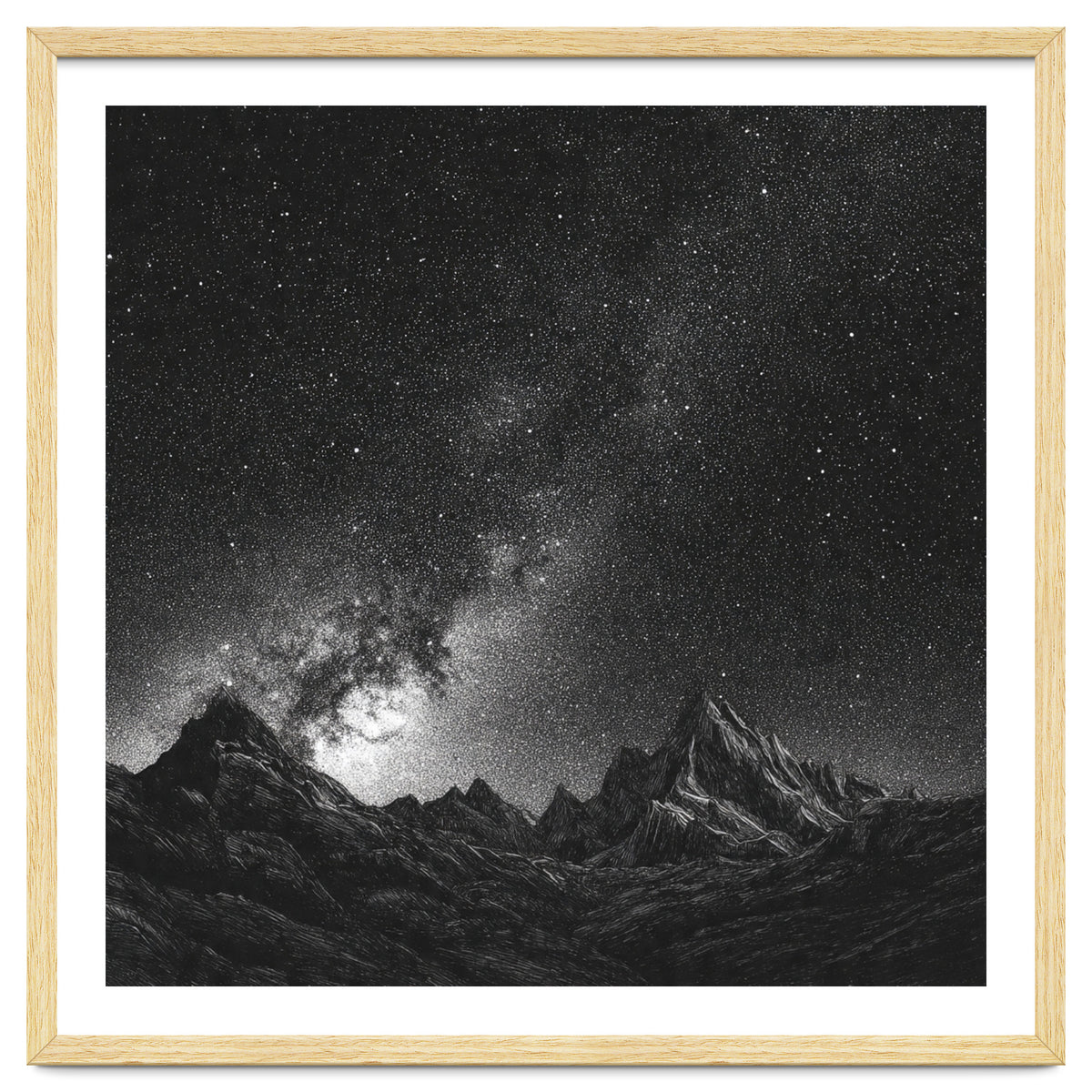 Starlit Mountain Majesty: Detailed Monochrome Milky Way