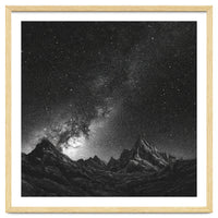Starlit Mountain Majesty: Detailed Monochrome Milky Way