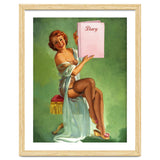 Pinup Girl Posing With Her Big Diary Book thumbnail