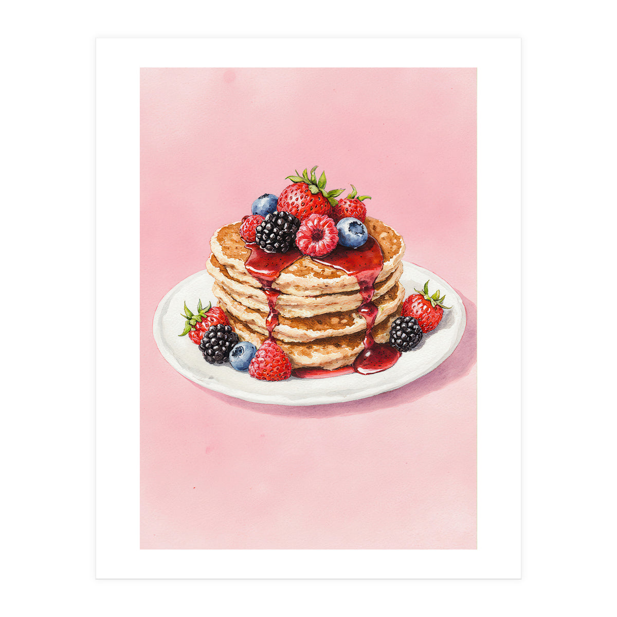 Berry Pancakes – Watercolor Breakfast Food (Print Only)