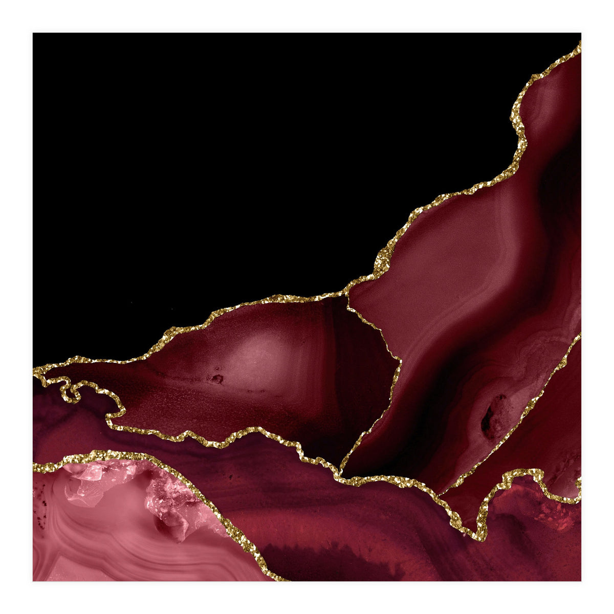 Burgundy & Gold Agate Texture 03 (Print Only)
