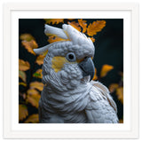 Yellow Crested Cockatoo Portrait Autumn Leaves Dark thumbnail