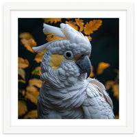 Yellow Crested Cockatoo Portrait Autumn Leaves Dark