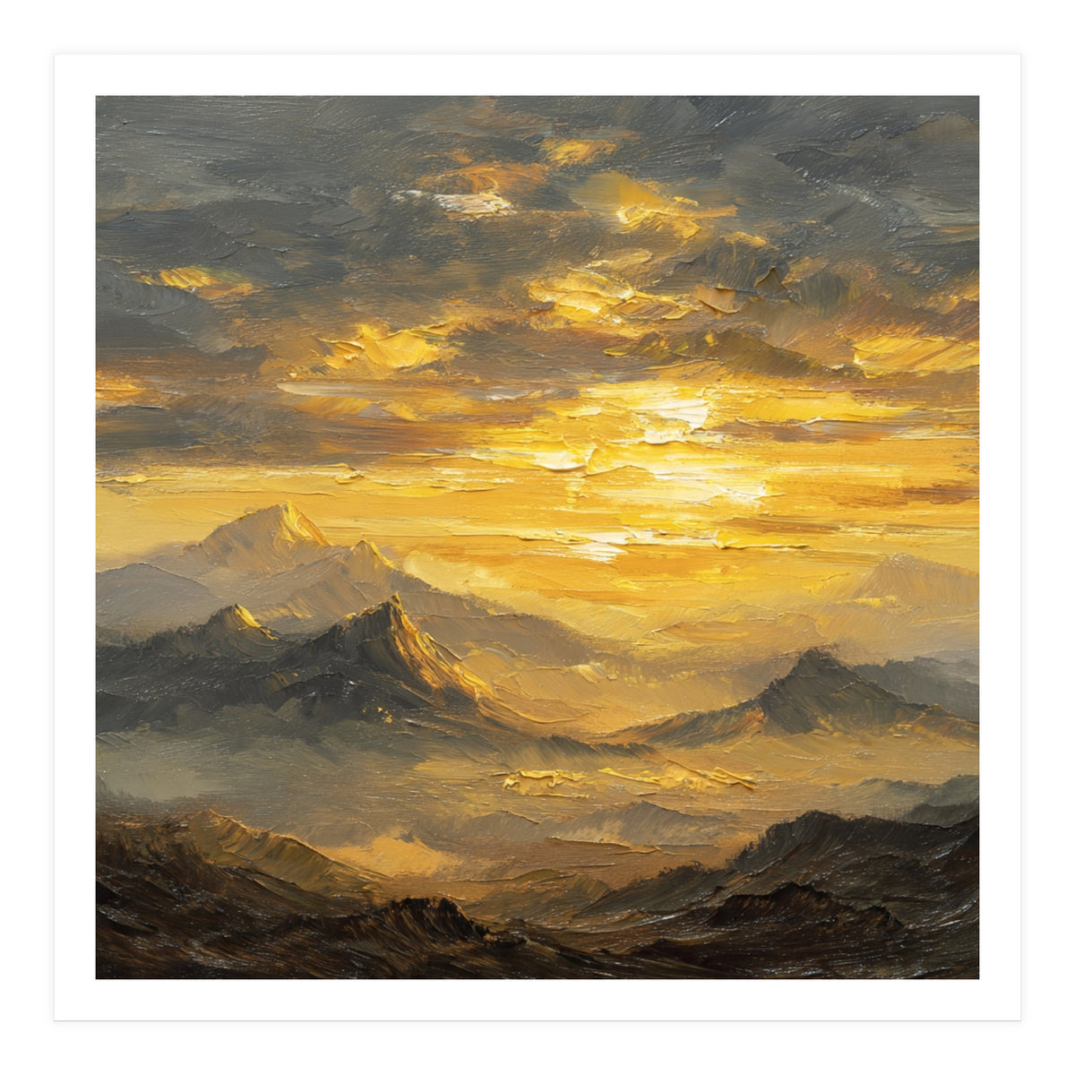 Vibrant Golden Hour Horizon Over Distant Mountain Ridges (Print Only)