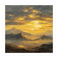 Vibrant Golden Hour Horizon Over Distant Mountain Ridges (Print Only)