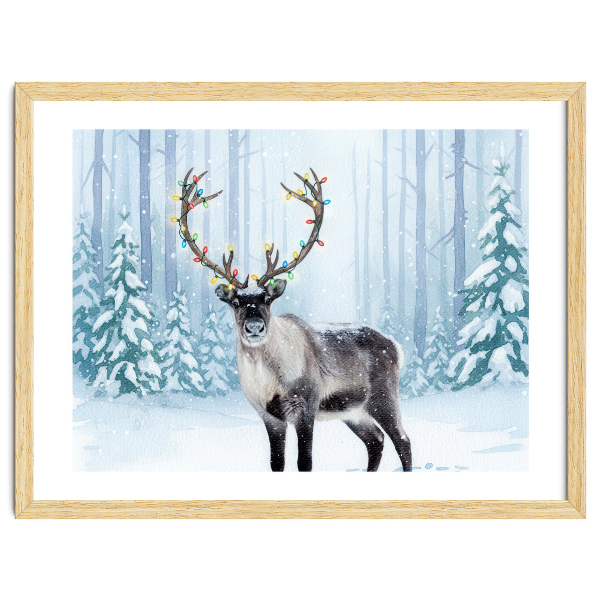 Reindeer with Christmas Lights, Deer Magical Winter Art