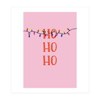 HO HO HO Christmas Lights Art, Pink Holiday Illustration, Modern Festive Quote (Print Only)