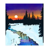 Purple Midnight, Snow River Full Moon Nature Landscape Painting, Winter Travel Adventure Places (Print Only) thumbnail