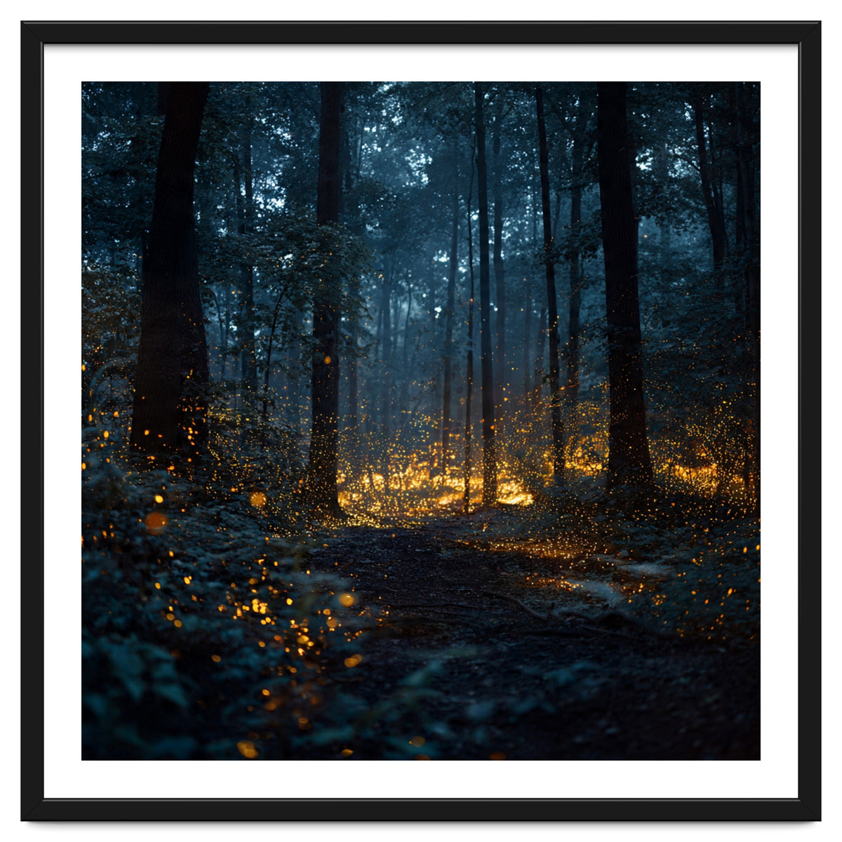 Enchanted Midnight Forest with Glowing Fireflies