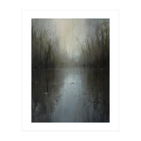 Ethereal Rainy Lake Forest Oil Painting (Print Only)