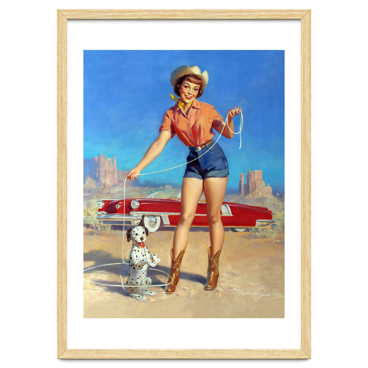 Pinup Cowgirl Showing A New Dog Trick