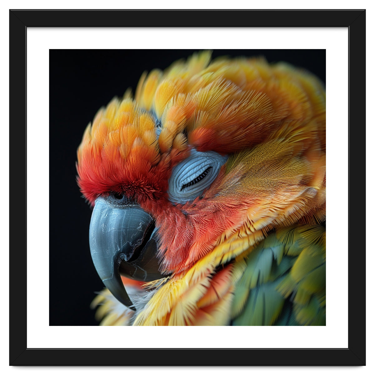 Close Up Of A Sleeping Sun Conure Parrot