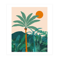 Palm Vibes, Tropical Vintage Botanical Nature, Illustration Mountains Landscape Adventure, Pastel Plants Wild Jungle Boho Forest (Print Only)