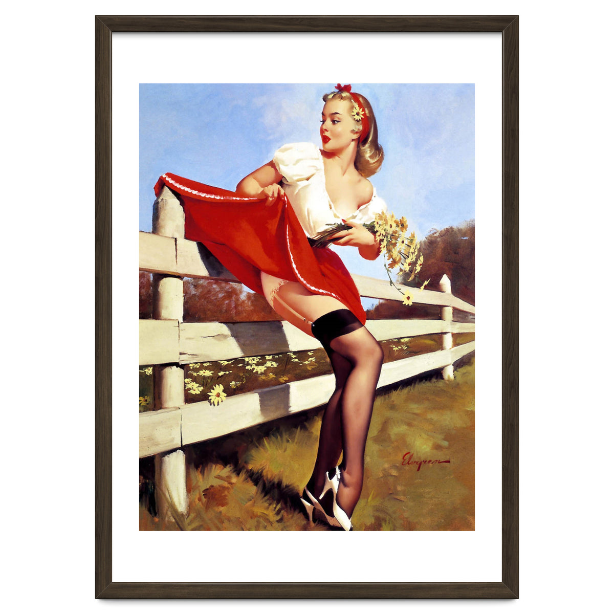 Pinup Girl Stacked On The Farm Fance