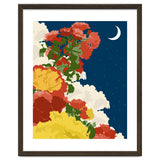 Moonlight, Vintage Botanical Nature Floral, Night Sky Illustration, Bohemian Eclectic Plants Blossom Starry Night thumbnail