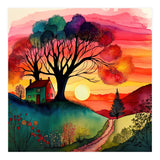 Watercolor Folk Art Sunset (Print Only) thumbnail