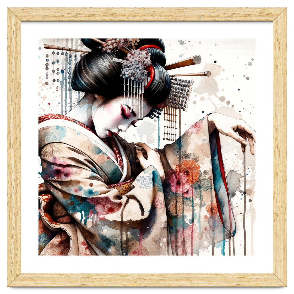 Watercolor Geisha Dancer #1