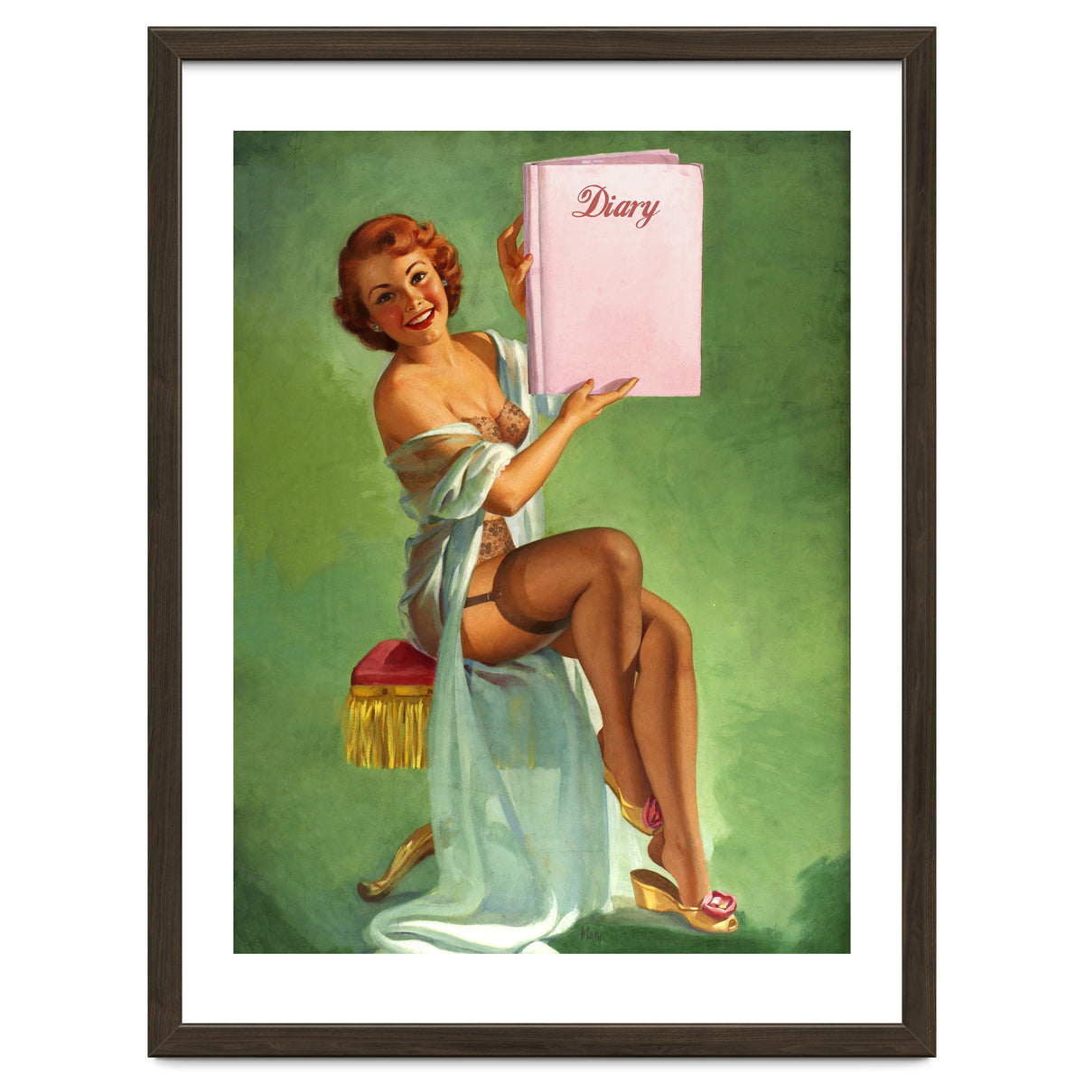 Pinup Girl Posing With Her Big Diary Book