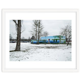 Colorful barn in the snowy ground landscape thumbnail