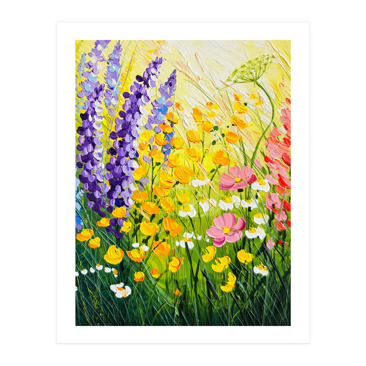 Sun-Drenched Wildflower Meadow Oil Painting (Print Only)