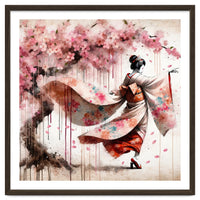 Geisha Under Cherry Blossoms In Motion
