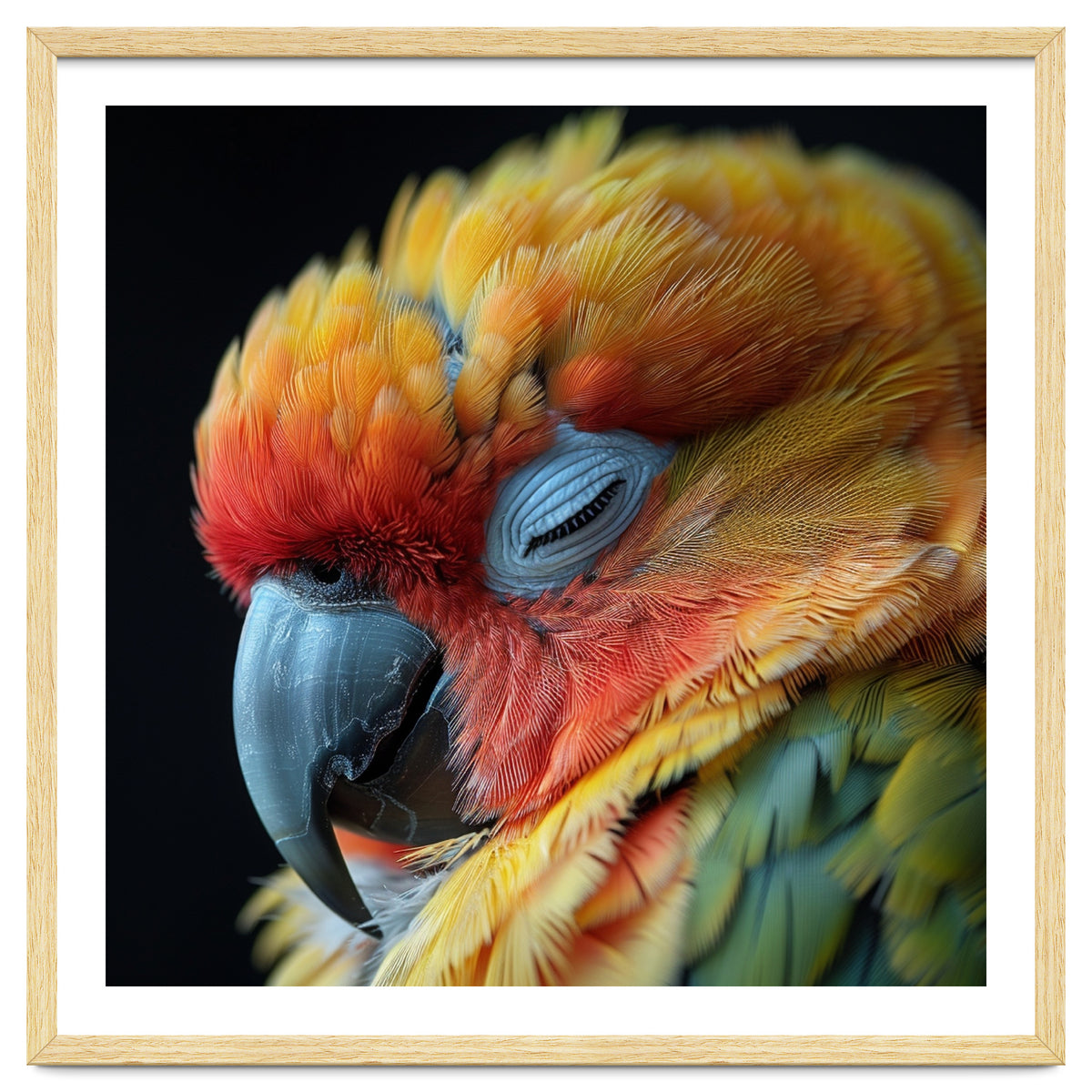 Close Up Of A Sleeping Sun Conure Parrot