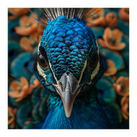 Close Up Portrait Of A Peacock Head (Print Only)