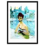 Pinup Girl In Cafe, Watercolor Painting thumbnail