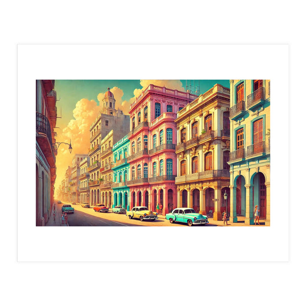 Vintage Cuba, Havana Colorful Streets Poster (Print Only)