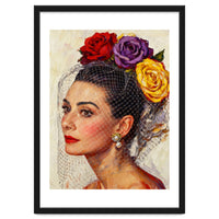 Audrey Hepburn, Impasto Floral Veil Portrait, Classic Hollywood Oil Painting,