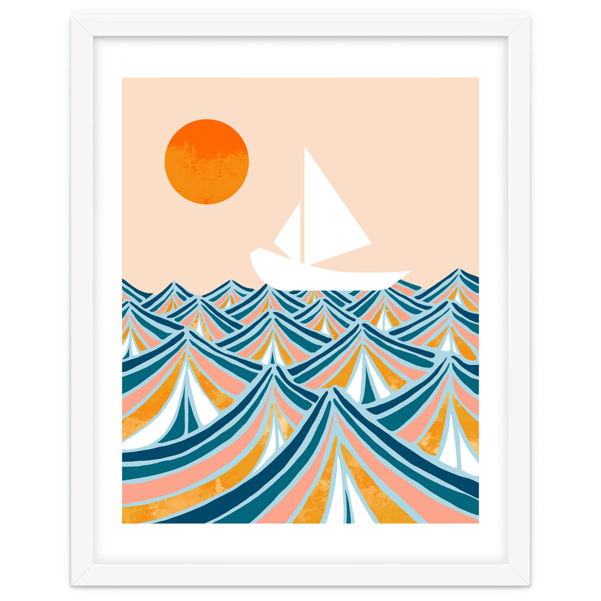Set Sail, Ocean Boat Sailing Travel, Sea Cruise Summer Waves, Graphic Design Bohemian Modern Eclectic