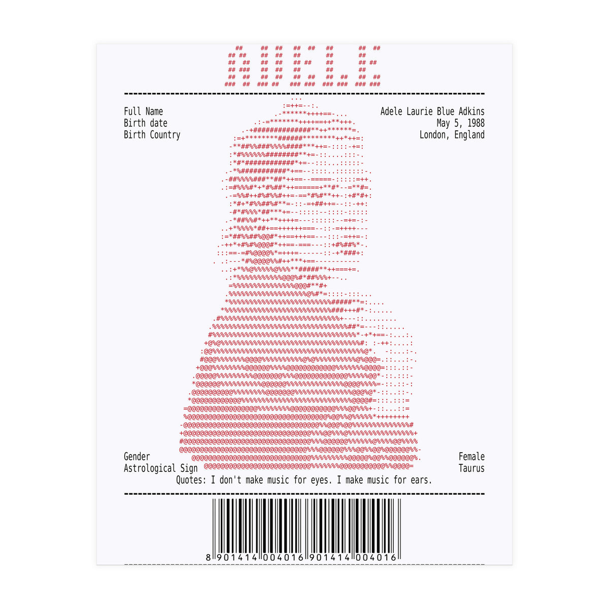 Receipt Art Adele Red (Print Only)