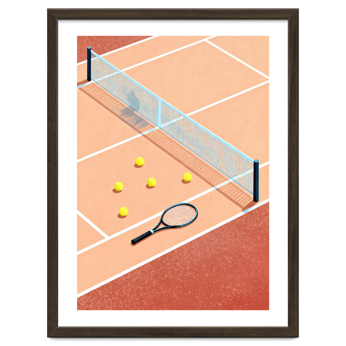 Tennis Court Art, Tennis Racket Illustration, Modern Sports Design