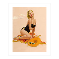 Pinup Woman Is Posing On A Beach (Print Only)