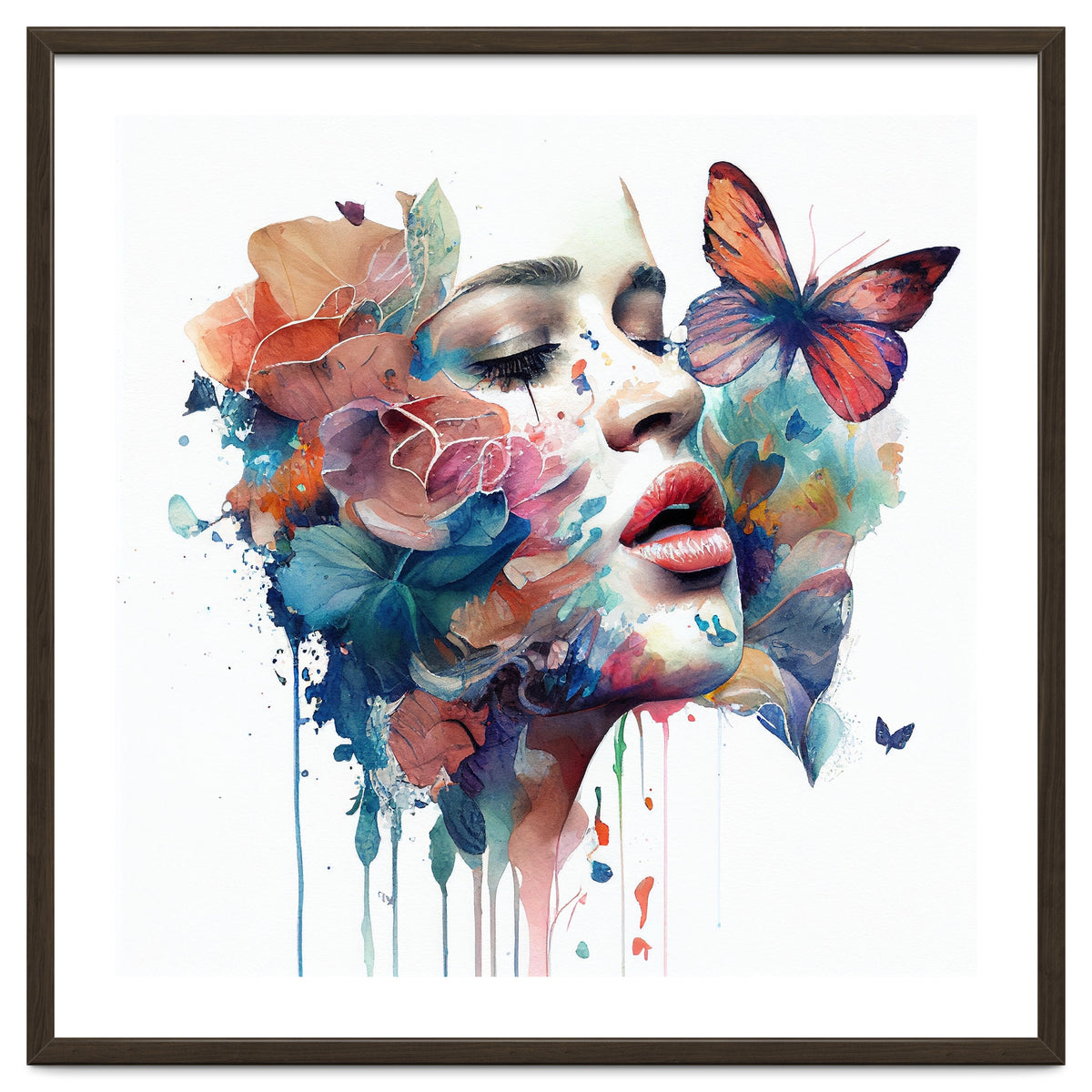 Watercolor Floral Woman Face #1