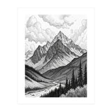 Majestic Alpine Mountain Range Sketch (Print Only) thumbnail