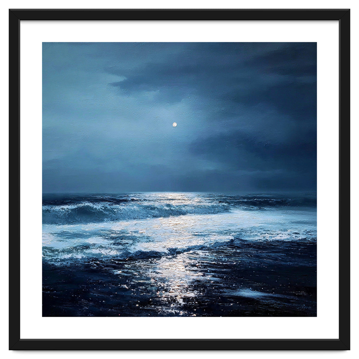 Midnight Seascape with Moonlight Reflecting