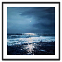 Midnight Seascape with Moonlight Reflecting