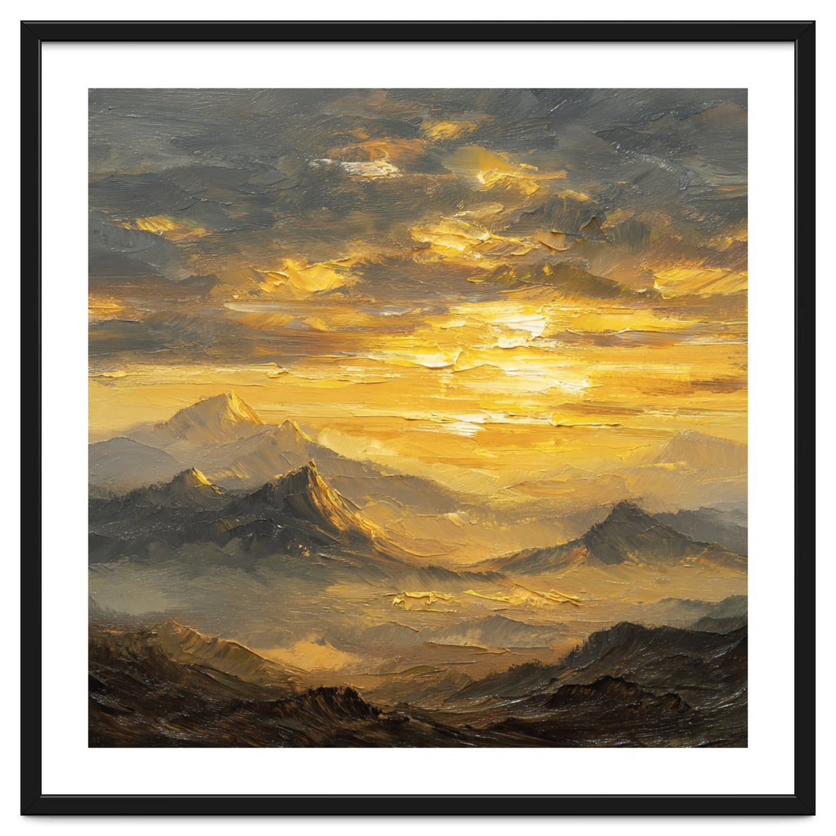 Vibrant Golden Hour Horizon Over Distant Mountain Ridges