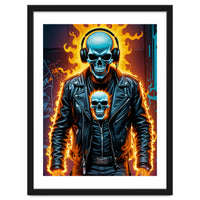 Fiery Skeleton Biker In Headphones