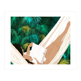 Summer Hammock Reading, Tropical Jungle Travel, Watercolor Nature Bohemian Forest Plants, Palm Beach (Print Only) thumbnail