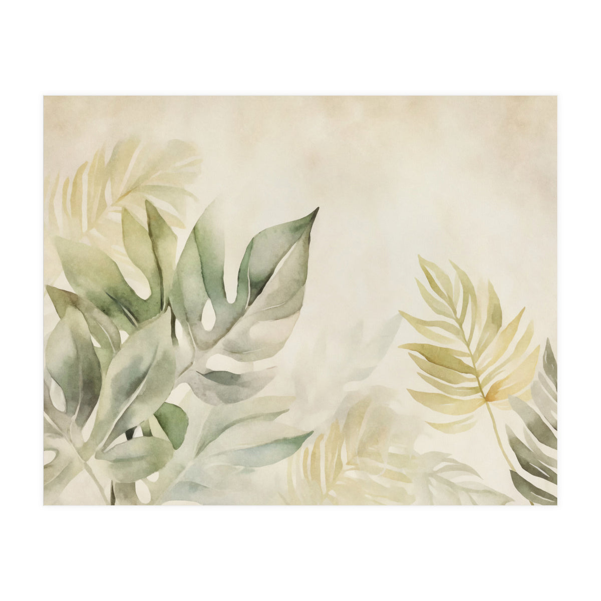 Gentle Leaf Tropical Whispers Watercolor Green (Print Only)