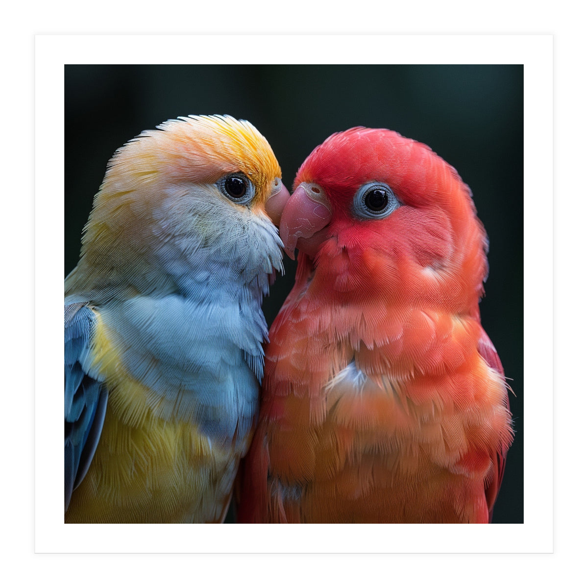 Two Lovebirds Nuzzling Close Up Portrait (Print Only)