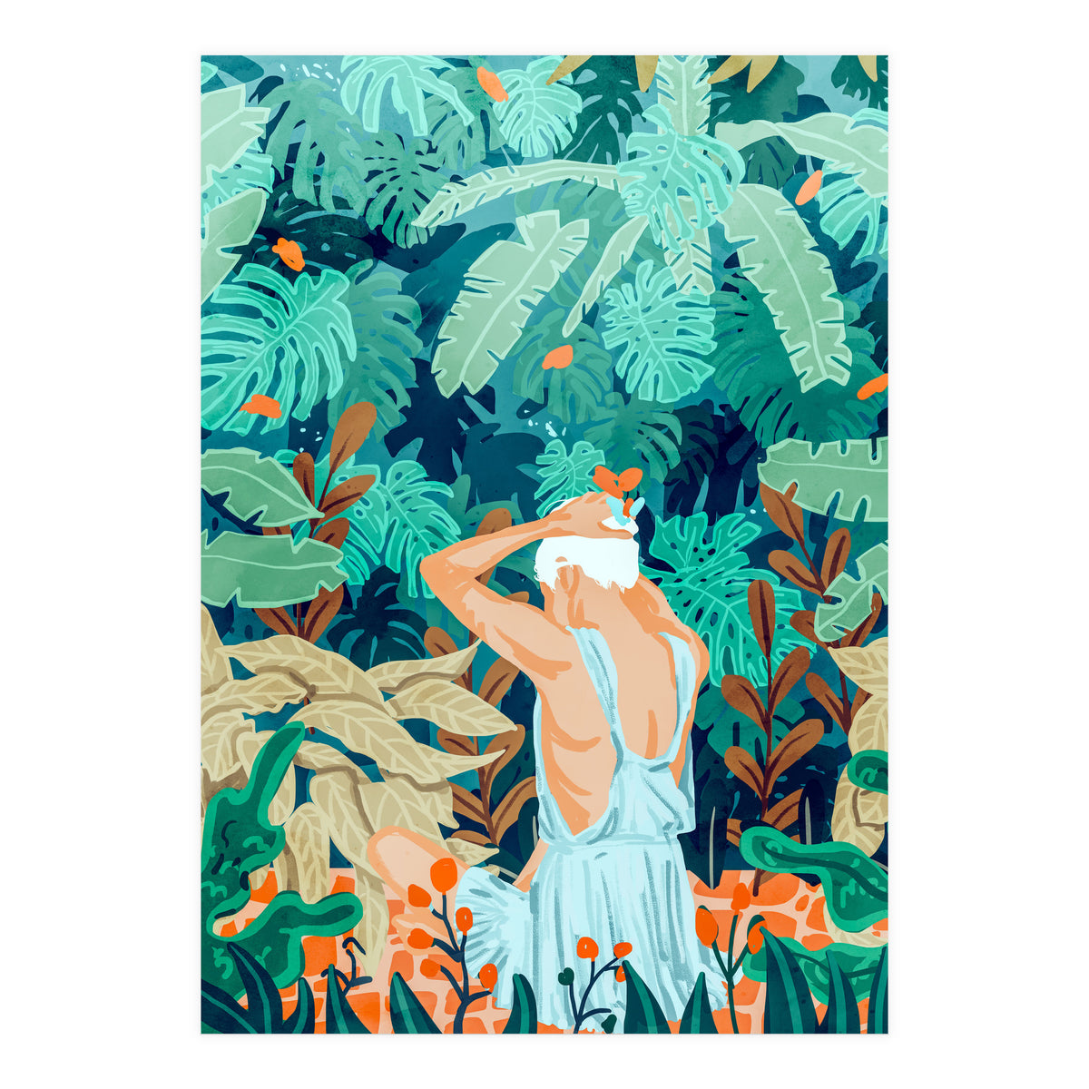 Backyard | Jungle Tropical Nature Painting | Botanical Plant Lady Banana Tree Garden Watercolor (Print Only)