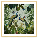 Vintage Exotic Asian Peacocks In Tropical Jungle Landscape thumbnail