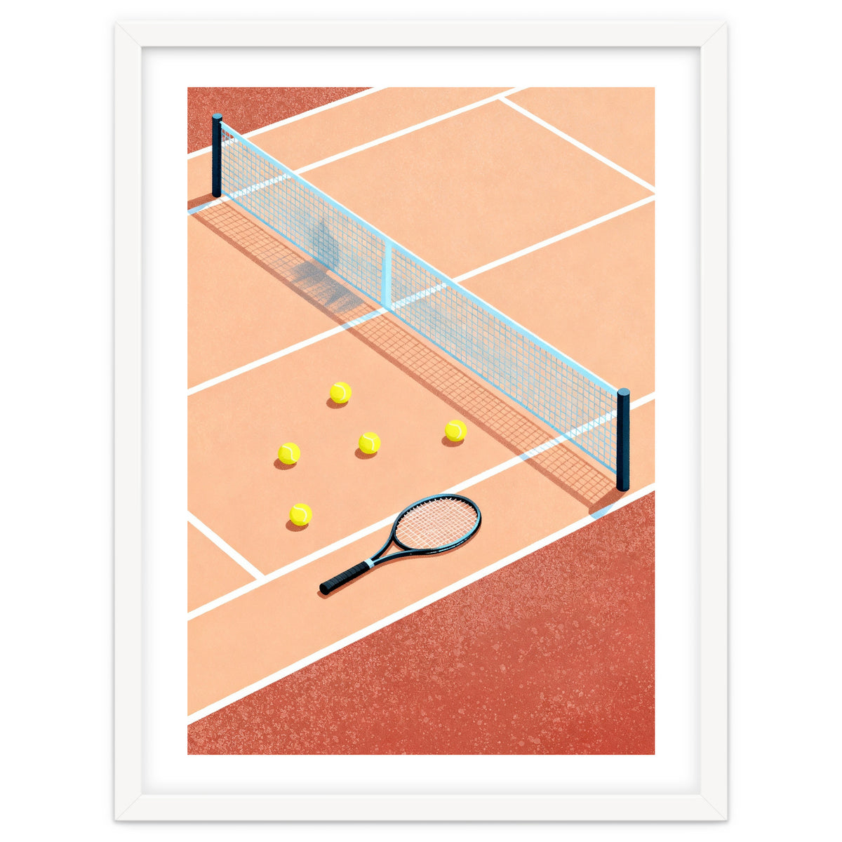 Tennis Court Art, Tennis Racket Illustration, Modern Sports Design
