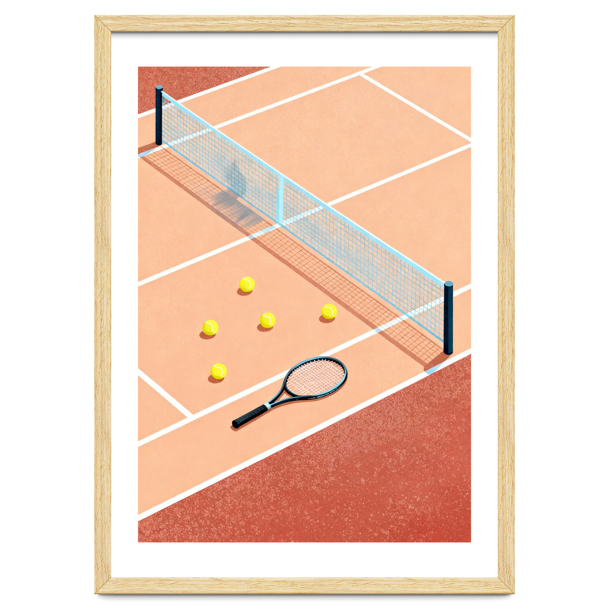 Tennis Court Art, Tennis Racket Illustration, Modern Sports Design