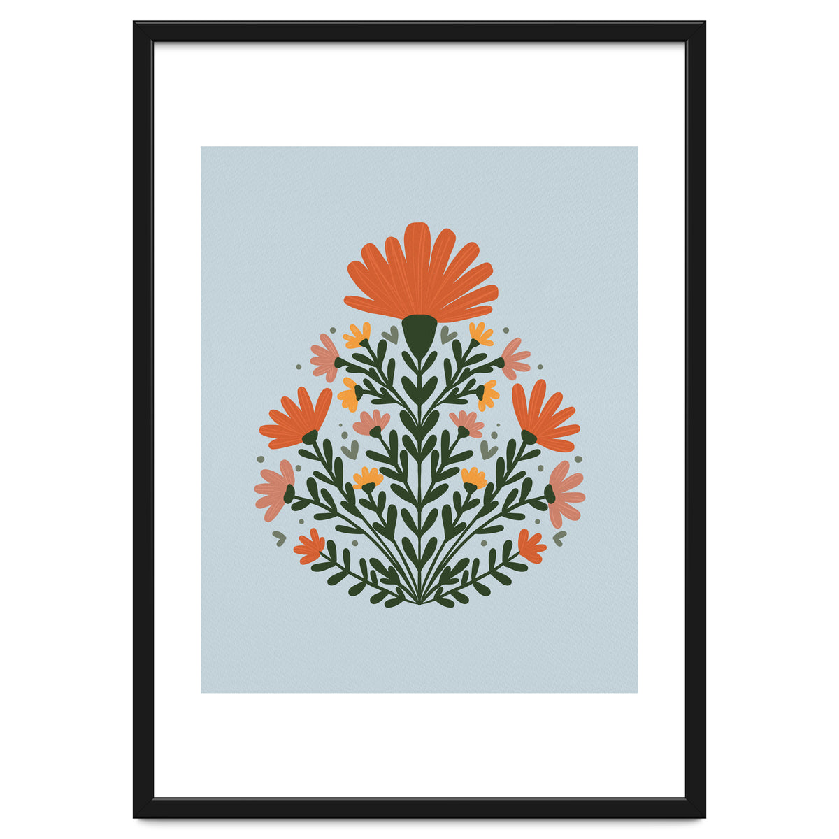 Symmetrical floral bouquet - orange and green